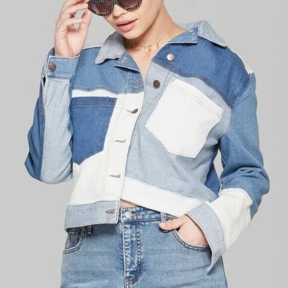 wild fable Jackets & Blazers - Wild Fable Patchwork Boxy Denim Trucker Jacket Size XS